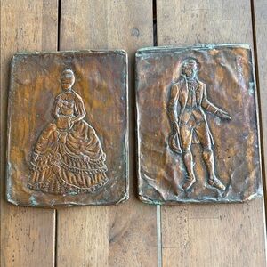 Vtg Set 3D Hammered Copper Embossed Victorian lady and gentlemen